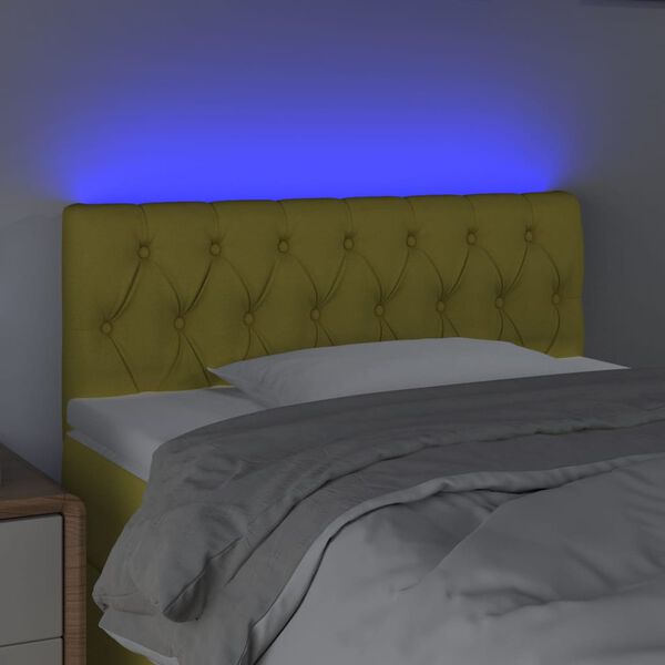 vidaXL Cabeceira de cama c/ luzes LED tecido 90x7x78/88 cm verde