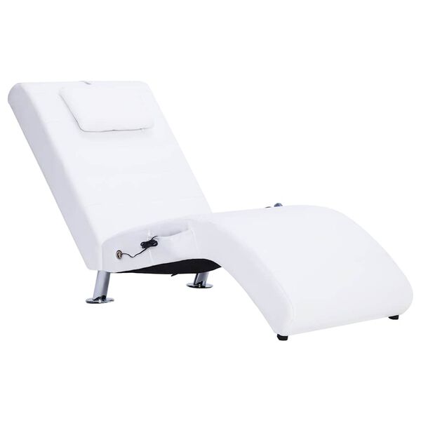 vidaXL Chaise longue de massagem c/ almofada couro artificial branco