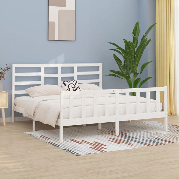 vidaXL Estrutura de cama super king pinho maciço 180x200 cm branco