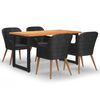vidaXL 5 pcs conjunto jantar p/ jardim c/ almofad&otilde;es vime PE preto