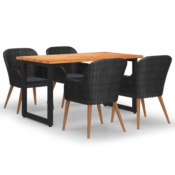 vidaXL 5 pcs conjunto jantar p/ jardim c/ almofad&otilde;es vime PE preto