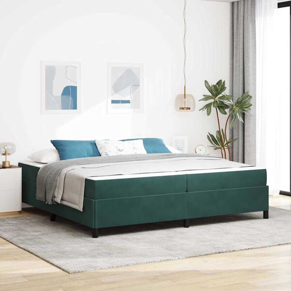 vidaXL Estrutura da Cama com colch&atilde;o Verde Escuro 200 x 200 cm tecido