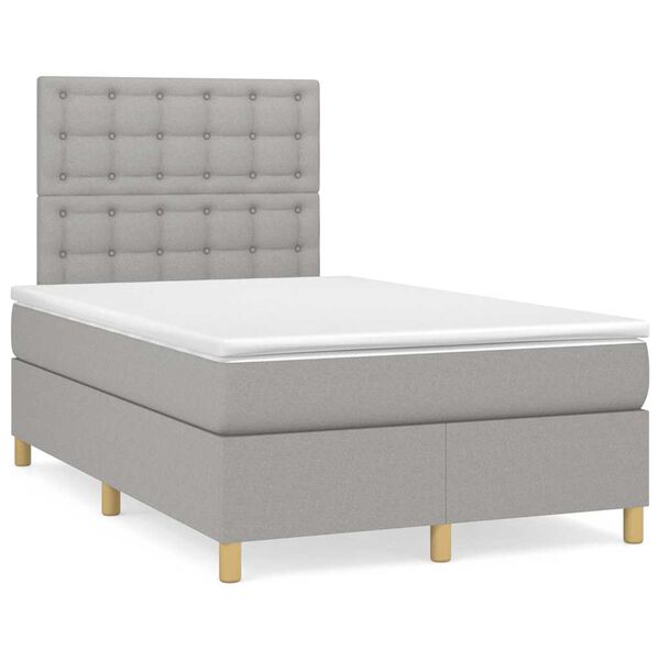 vidaXL Cama boxspring com colch&atilde;o 120x190 cm tecido cinzento-claro