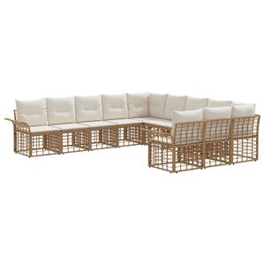 vidaXL Conjunto de Sof&aacute;s para Exterior 11 unid. Natural e Branco Creme