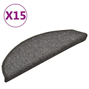 vidaXL Tapetes de escada 15 pe&ccedil;as 56x17x3 cm cinzento e preto semicircular