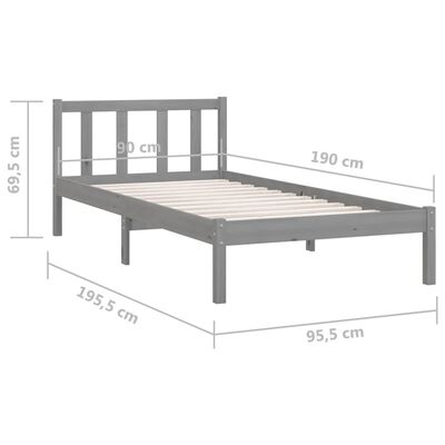 vidaXL Estrutura de cama solteiro 90x190 cm pinho maciço cinza