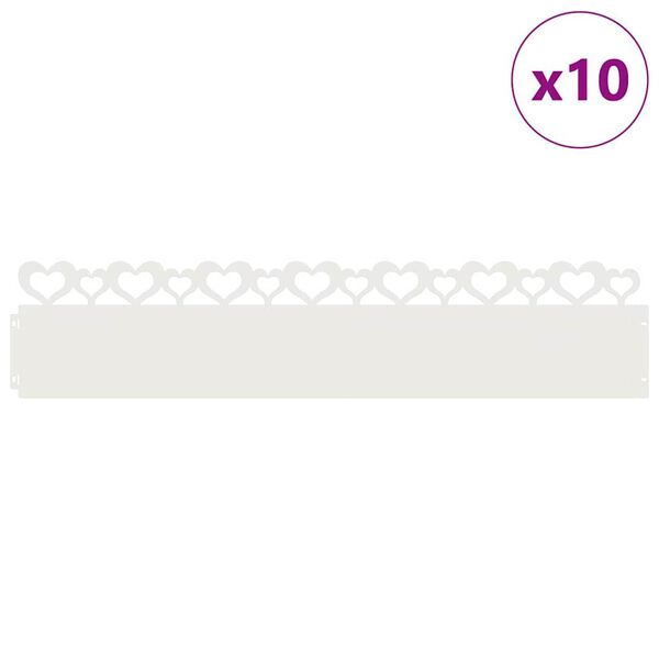 vidaXL Delimitadores de relvado 10 pcs Branco 103 x 0,05 x 22 cm Aço