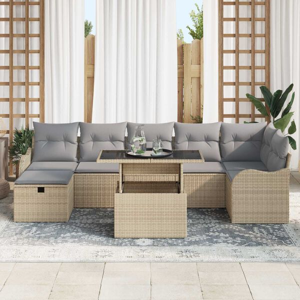 vidaXL Conjunto de Sof&aacute; de Jardim 8 pcs Bege Rattan Sint&eacute;tico
