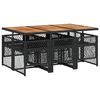 vidaXL 7 pcs conjunto de jantar p/ jardim c/ almofad&otilde;es vime PE preto
