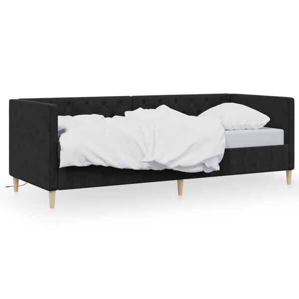 vidaXL Sof&aacute;-cama c/ sa&iacute;da USB 90x200 cm tecido preto