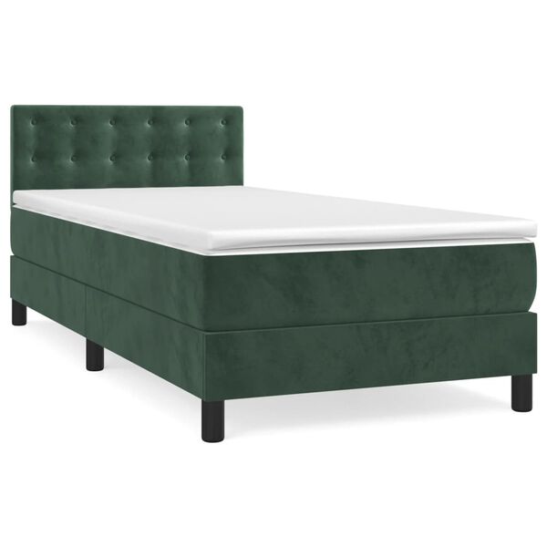 vidaXL Cama com molas/colch&atilde;o 90x190 cm veludo verde-escuro