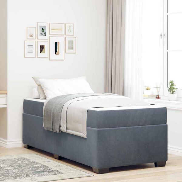 vidaXL Estrutura da Cama com colch&atilde;o Cinza Escuro 90 x 200 cm tecido