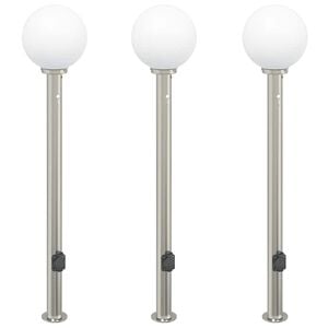 vidaXL Conjunto de 3 postes de ilumina&ccedil;&atilde;o com sensor e tomada, 120 cm, a&ccedil;o inoxid&aacute;vel, IP44