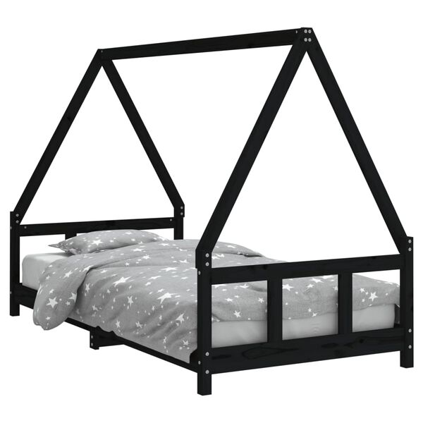 vidaXL Estrutura de cama infantil 90x190 cm pinho maciço preto