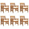 vidaXL Cadeiras de jantar p/ jardim 6 pcs c/ almofad&otilde;es ac&aacute;cia maci&ccedil;a