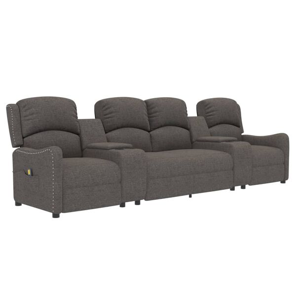 vidaXL Poltrona massagem 4 lug. c/suporte copo tecido cinza-claro