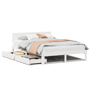 vidaXL Estrutura de cama com gavetas 160x200 cm pinho maci&ccedil;o branco