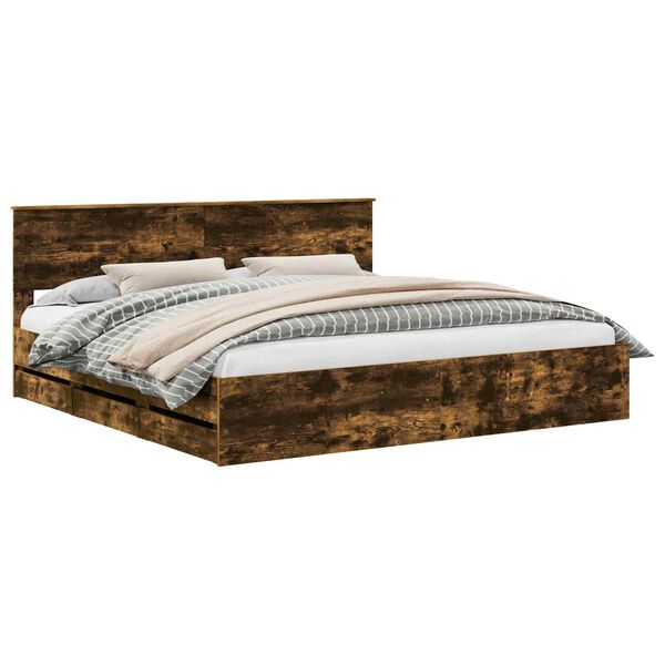 vidaXL Estrutura da Cama com gaveta Carvalho Defumado 200 x 200 cm