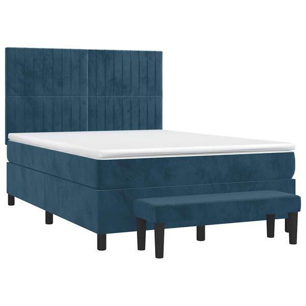 vidaXL Cama com molas/colch&atilde;o 140x190 cm veludo azul-escuro