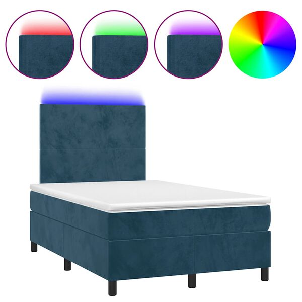 vidaXL Cama box spring c/ colch&atilde;o/LED 120x200 cm veludo azul-escuro