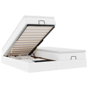 vidaXL Estrutura de cama otomana com colch&atilde;o branco couro falso
