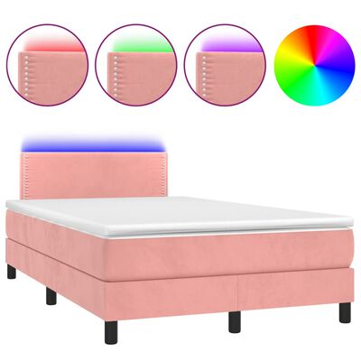 vidaXL Cama box spring c/ colchão luzes e LED 120x190 cm veludo rosa