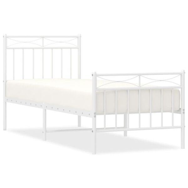 vidaXL Estrutura de cama com cabeceira e p&eacute;s 75x190 cm metal branco