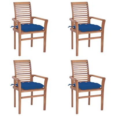 vidaXL Cadeiras de jantar 4 pcs c/ almofadões azuis teca maciça