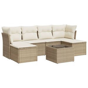 vidaXL 7 pcs conjunto de sof&aacute;s p/ jardim com almofad&otilde;es vime PE bege