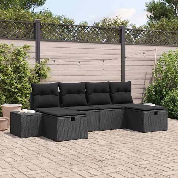 vidaXL Conjunto de Sof&aacute; de Jardim com almofada 6 pcs Preto vime PE