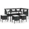 vidaXL 5 pcs conjunto sof&aacute;s formato L c/ almofad&otilde;es vime PE preto