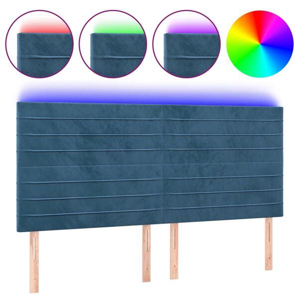vidaXL Cabeceira cama c/ luzes LED veludo 160x5x118/128cm azul-escuro