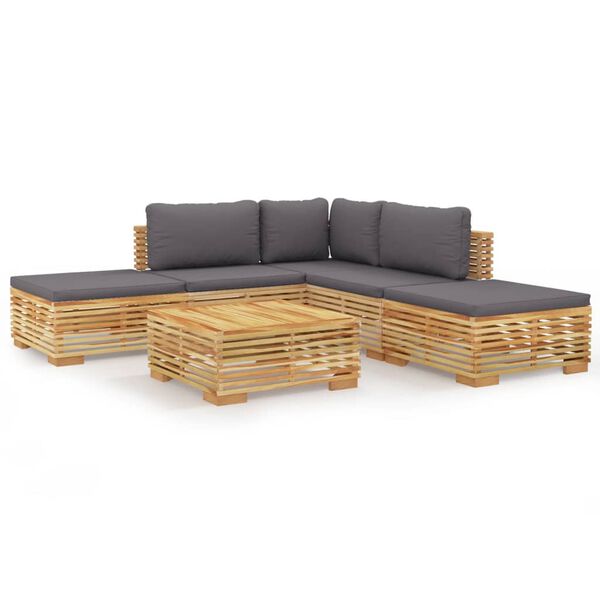 vidaXL 6 pcs conjunto lounge jardim c/ almofad&otilde;es madeira teca maci&ccedil;a