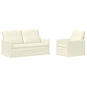 vidaXL Conjunto de Sof&aacute;s 2 pcs Creme Tecido de Veludo Cotele