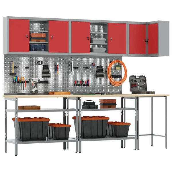 vidaXL Conjunto de Arm&aacute;rios de Trabalho Manual 10 pcs Vermelho e Cinza