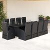 vidaXL 11 pcs conjunto de jantar p/ jardim c/ almofad&otilde;es vime PE preto