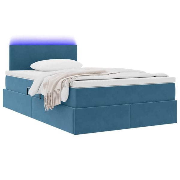 vidaXL Cama com arruma&ccedil;&atilde;o e LED com colch&atilde;o Azul 120 x 190 cm Veludo