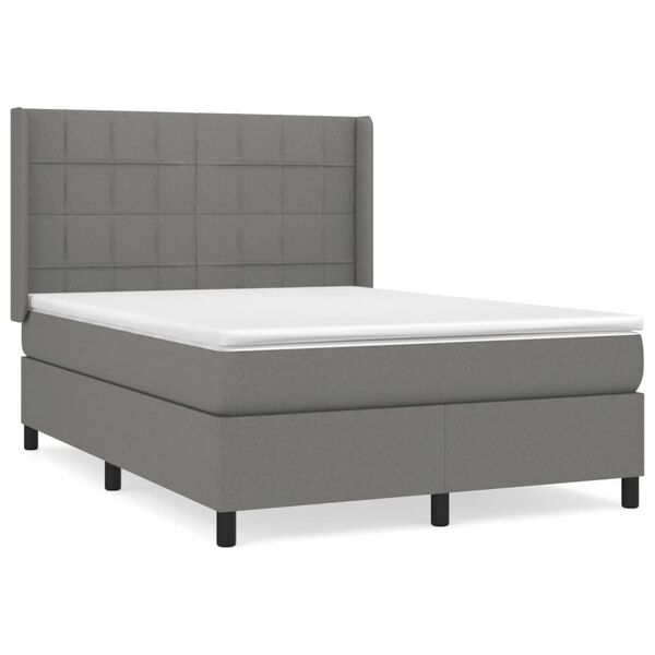 vidaXL Cama com molas/colch&atilde;o 140x190 cm tecido cinzento-escuro