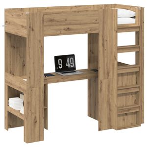 vidaXL Estrutura de Cama Loft com Mesa Carvalho Artesanal 75 x 190 cm