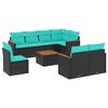 vidaXL Conjunto de sof&aacute; de jardim de 9 pe&ccedil;as com almofadas em rattan sint&eacute;tico preto