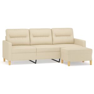 vidaXL Sof&aacute; de 3 lugares com apoio de p&eacute;s 180 cm tecido cor creme