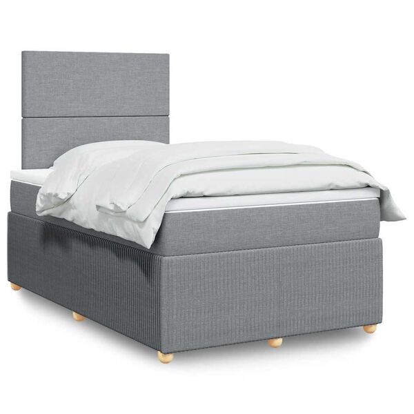 vidaXL Cama boxspring com colch&atilde;o 120x190 cm tecido cinzento-claro