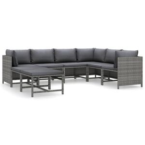 vidaXL 8 pcs conjunto lounge de jardim c/ almofad&otilde;es vime PE cinzento