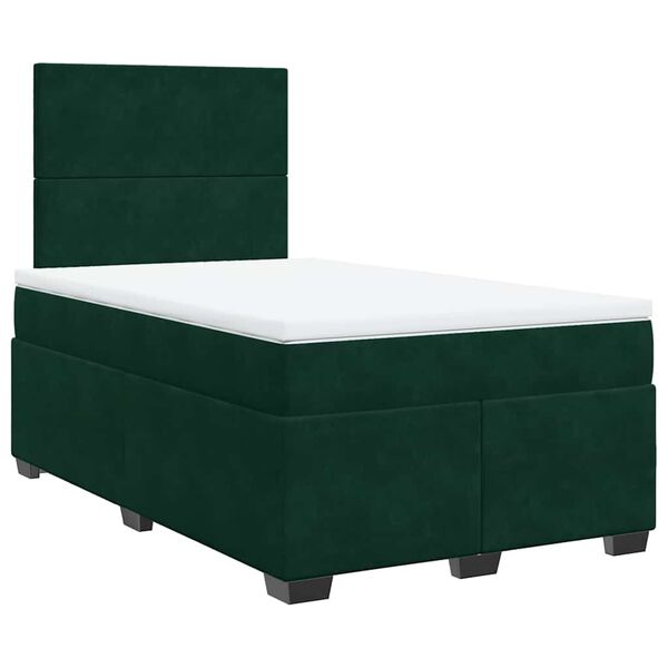 vidaXL Cama boxspring com colch&atilde;o 120x190 cm veludo verde-escuro