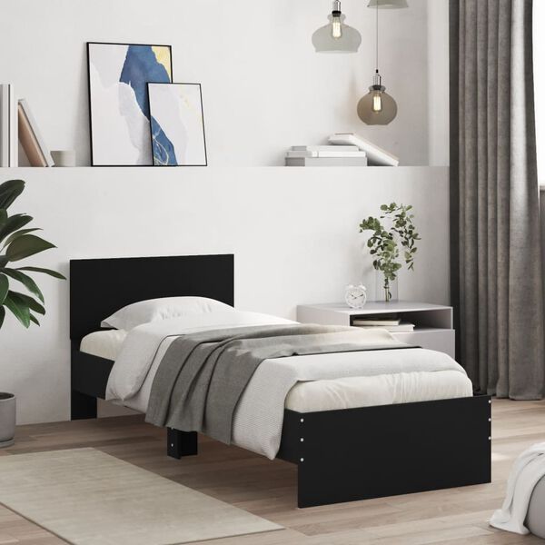 vidaXL Estrutura cama cabeceira 75x190 cm derivados de madeira preto