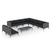 vidaXL 10 pcs conj. lounge jardim c/ almofad&otilde;es vime PE cinza-escuro
