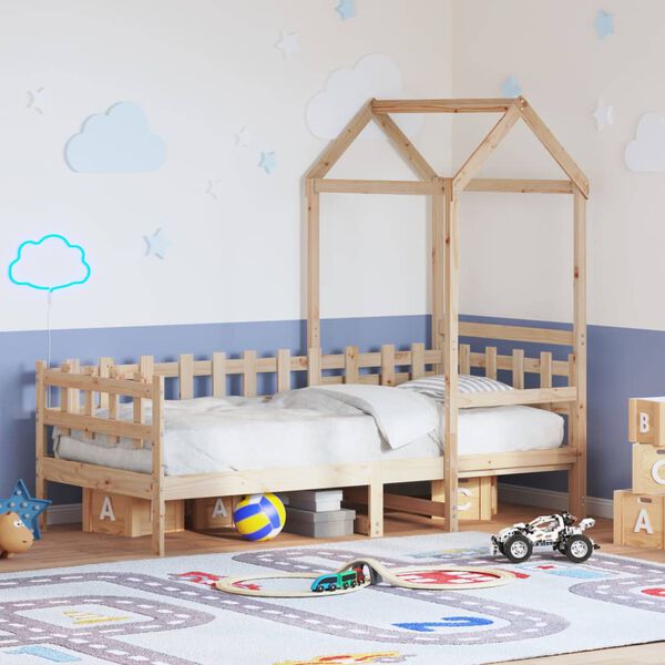 vidaXL Sof&aacute;-cama com telhado 80x200 cm madeira de pinho maci&ccedil;a