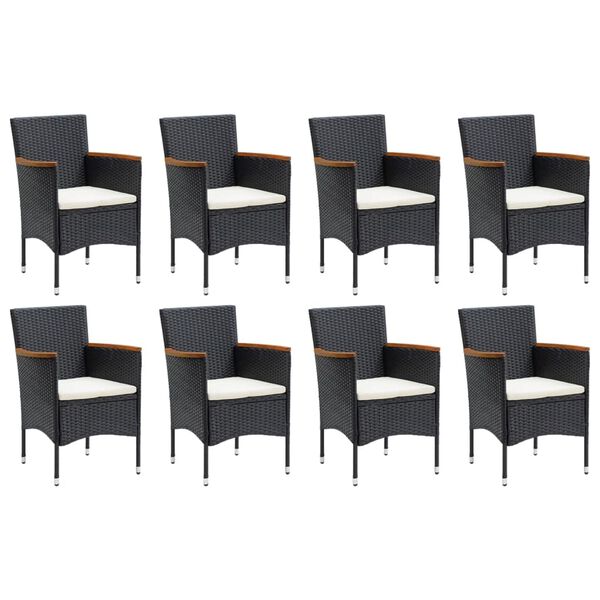 vidaXL 9 pcs conjunto de jantar p/ jardim c/ almofadões vime PE preto