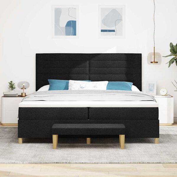 vidaXL Cama Box com colch&atilde;o com cabeceira Preto 200 x 200 cm tecido