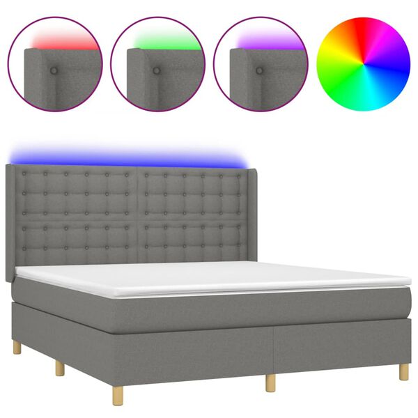 vidaXL Cama box spring c/ colch&atilde;o e LED 160x200 cm tecido cinza-escuro